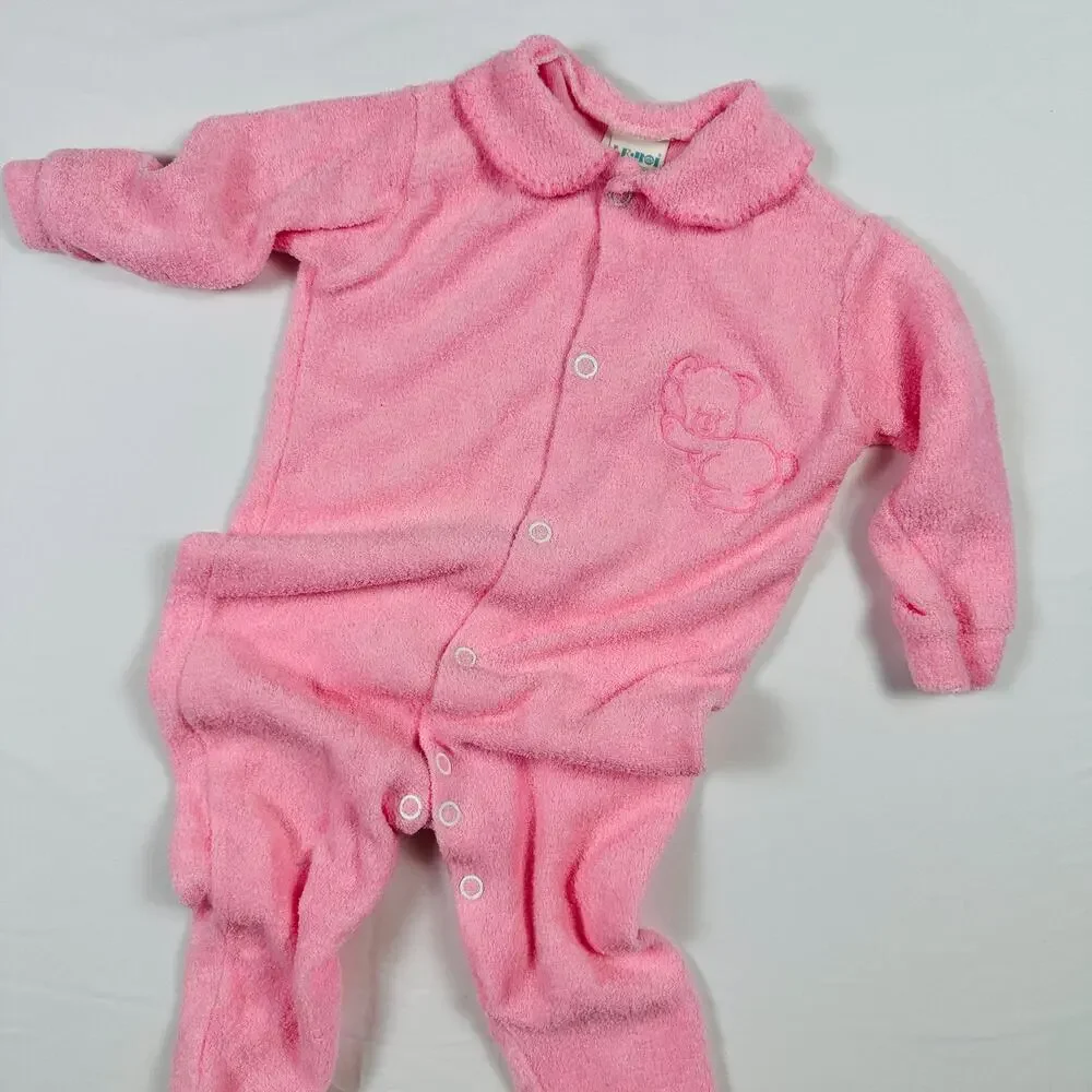 Vintage 1980s Le Roi Sleeping Teddy Bear Pink Footie Pajamas Sz L 9-12 months